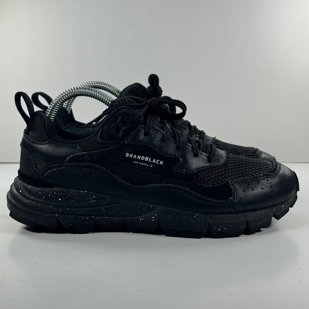 Brandblack Sagaโ Men 6.5 Black Leather Mesh Vibram Sole Sneakers 428BB BBK